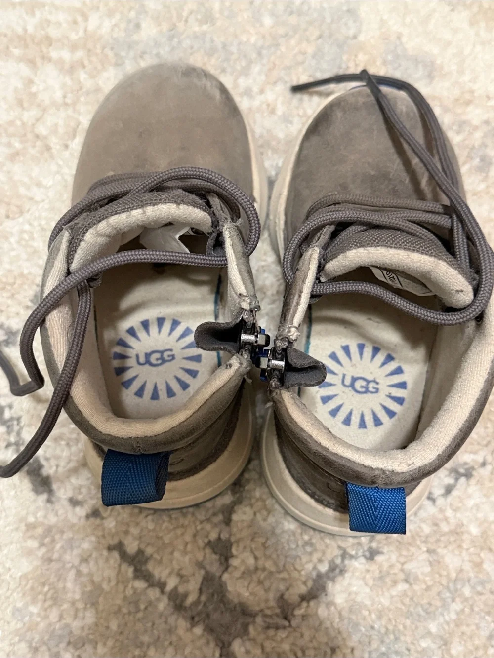 UGG Kids Gray and Blue Lace-Up Sneakers